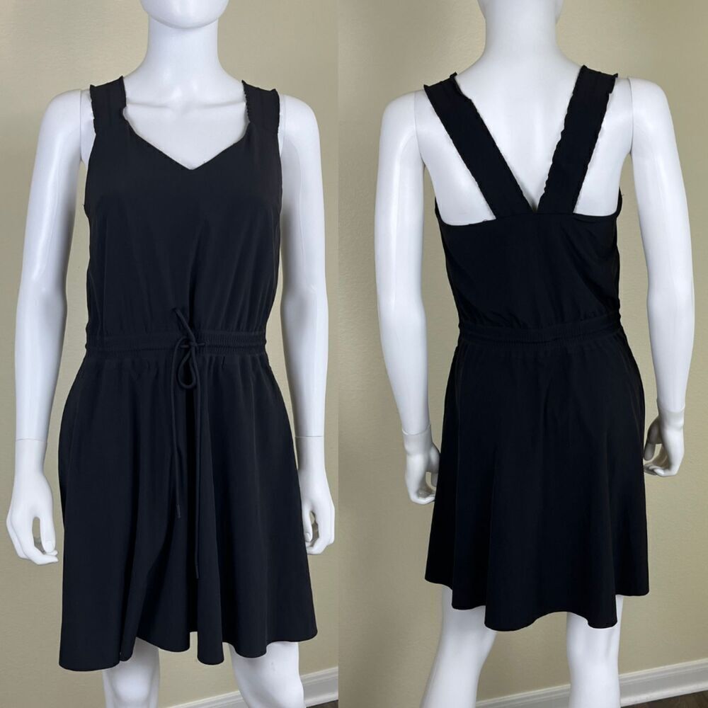 Athleta Women Size XS Black Savannah Ruffle Mini Dress Pullover Pockets Athletic